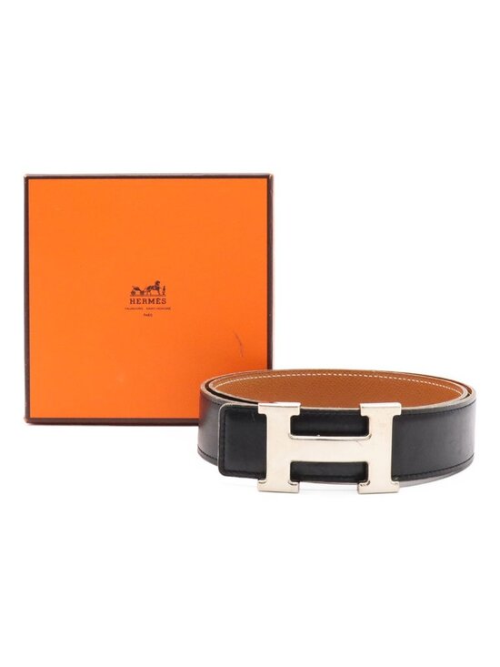 Hermes Belt Buckle Reversible Box Calf Veau Epsom Black Brown Silver 70